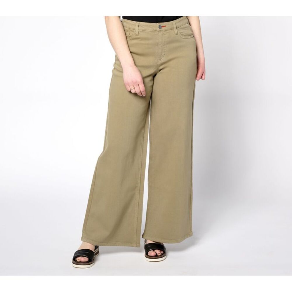 Peace Love World Women's Plus Sz Pants 18 Wide Leg Linen Denim Pant Green